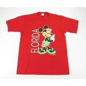 Vintage 80s 90s Velva‎ Sheen Mickey Mouse Florida Graphic T Shirt Size XL Red